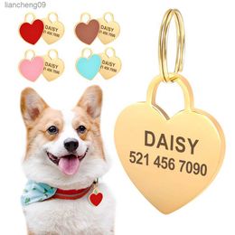 Personalized Cat Dog ID Tags Heart Shape Dog Cat Name Tag Customized Engraved Anti-lost Pendant Pet Dog Collar Accessories L230620