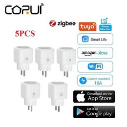 Smart Power Plugs CoRui 5PCS 16A Zigbee3.0 Tuya Smart Socket Power Monitor Smart Plug EU Remote Voice Control Works With Alexa Smart Life HKD230727