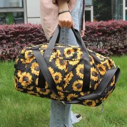 Duffel Bags Vintage PU Leather Duffle Women Fashion Sunflower Weekend Overnight Bag Female Large Capacity Summer Vacation Luggage