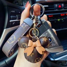 Party Favor Fashion Car Keychain Mouse Flower Bag Purse Pendant Charm Brown Keyring Holder For Men Gift Pu Leather Lanyard Key Chain Dhttb