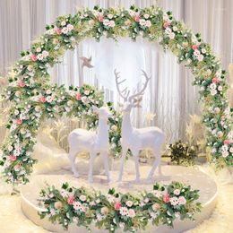 Decorative Flowers Wedding Stage Scene Background Layout Artificial Silk Flower Row Line Road Leading Shop Window Shopping Mall Decoration