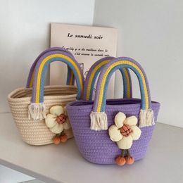 Evening Bags Summer Straw Handbag For Women Rainbow Cotton Rope Handle Bags Rattan Seaside Beach Bags Tassel Deicrs shopping Tote Bag 230727