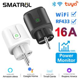 Smart Power Plugs SMATRUL Tuya WiFi RF433 EU Smart Socket Plug Outlet 16A Adapter Power Monitor Wireless Remote Control APP For Google Home Alexa HKD230727