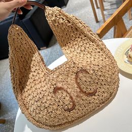 Stroh-Hobo-Tasche, Sommer-Strandtaschen, Designer-Schultertaschen, Schultertaschen, Unterarm-Hobos-Tasche, luxuriöse Halbmond-Einkaufstasche, Croissant-Handtaschen, Damen-Strandtaschen, Lafite Grass-Rindsleder