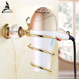 Bathroom Shelves Brass Crystal Bathroom Wall Shelf Wall mounted Hair Dryer Storage Hairdryer Support Spiral Stand Holder HK-36288b