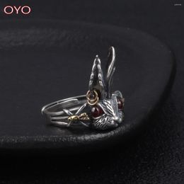 Cluster Rings Real S925 Sterling Silver Big Ears Red Eyes Ring Retro Personality Female