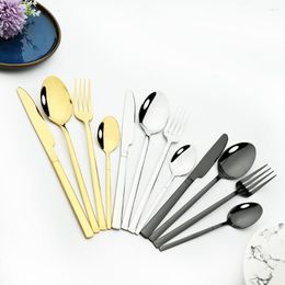 Dinnerware Sets 4Pcs Gold Cutlery Set Dinner Knife Fork Spoons Tableware Stainless Steel Colourful Flatware Bar Silverware Kitchen