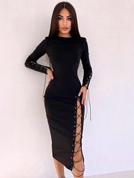 Leggings New Sexy Bandage Long Sleeve Elegant Dresses for Women High Fork Party Dress Mujer Prom Dress Female Bodycorn Clothes Outfits