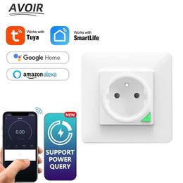 Smart Power Plugs Avoir Zigbee Smart Wall Socket Wifi Connect French Plug White 16A Voice Control Tuya Smart Life APP Works With Home Alexa HKD230727