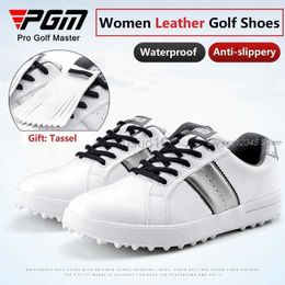Other Golf Products Pgm Women Waterproof White Golf Shoes Anti-Slip Spikes Sneakers Breathable Athletics Trainers Ladies Leather Soft Shoes Tassel HKD230727