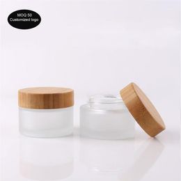 50pcs lot 5G 15G 30G 50G 100G 1oz 2oz 3oz High-grade cosmetic jar bamboo cover frosted glass bamboo jars for cosmetic packaging1321A