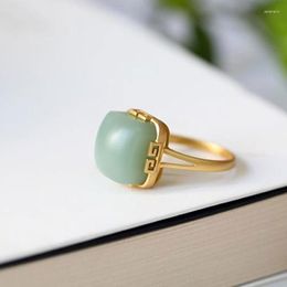 Cluster Rings Green Jade For Women Jewelry Adjustable Ring Carved Charms Gifts Fashion Natural Amulet Gemstone 925 Silver Vintage