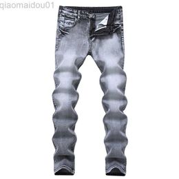 Men's Pants Men's Jeans Fashion Denim Pants Slim Fit Distressed Jeans Grey Men Skinny Jeans Streetwear Vintage Mens Clothing Dropshipping L230727