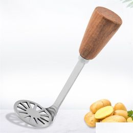 Fruit Vegetable Tools Tool Stainless Steel Potato Masher With Non-Slip Wood Handle Mashed Potatoes Press Crusher Xbjk2204 Drop Deliv Dh9Rb