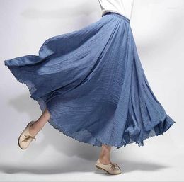 Skirts 2023 Women Linen Cotton Long Elastic Waist Pleated Maxi Beach Boho Vintage Summer