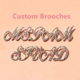 Pins Brooches Stainless Steel Customised Name Brooch Personalised Pin Badges with Crystal Custom For Men Husband Wedding Gift 230727