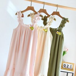 Women's Sleepwear Sling Nightgown Summer Pure Cotton Gauze Thin Style 2023 French Sexy Long Skirt Loose