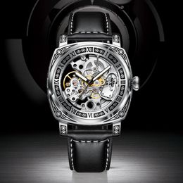 Camis Pindu Skeleton Mechanical Watch Men Automatic Vintage Fashion Engraved Auto Wrist Watches Top Brand Relogio Masculino+box