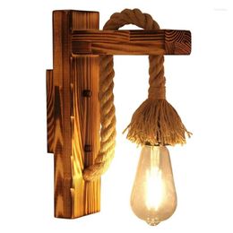 Wall Lamp Vintage Wood Rope Light For Restaurant Kitchen Coffee Shop Retro Farmhouse Indoor Home Decor Lighting Fixtue