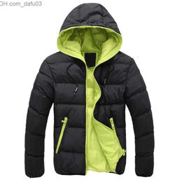 Men's Down Parkas Mens Down Parkas Autumn Winter Colour Block Zipper Warm Cotton Coat Casual Hooded Jacket Fashion Outdoor Clothes Z230731