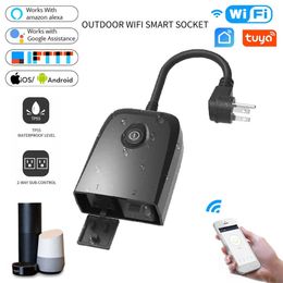 Smart Power Plugs Tuya WiFi Smart Outdoor IP55 Waterproof Socket US Standard Smart Home APP Control Timing Switch Work With Alexa Assistant HKD230727