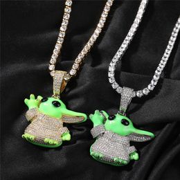 Iced Out Cartoon Pendant Necklace Gold Silver Plated Glow in the Dark Hip Hop Necklace