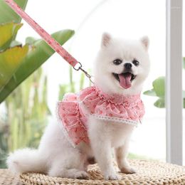 Dog Collars Cat Harness Leash Set Adjustable Lace Floral Printed Pet Vest Cute Clothes Puppy Mesh Accessories