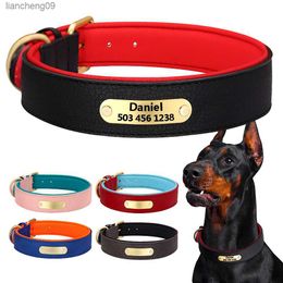 Custom Engraved Dog Collar Leather Padded Dogs Collars With Personalized ID Plate Tag 2 Layers For Small Large Dogs Pitbull L230620