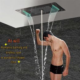 Luxury concealed Bathroom LED ceiling Shower Head Accessories SUS304 700x380mm Functions Rain Waterfall Mist Bubble Shower Head DF240Q