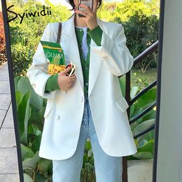 Womens Suits Blazers Syiwidii Suit Jacket White for Women Long Sleeve Oversized Coat Loose Green Blazer Office Ladies Black Tops 230727