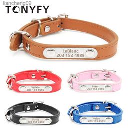 Engraved Name Tag Pet Dog Collar for Small Medium Large Dogs Custom ID Nameplate Soft PU Leather Puppy Cat Dog Collar Supplies L230620