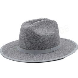 Men Women Jazz Fedora Hat Simple Woolen Bowler Hat Wide Flat Brim Soft Felt Cap Outdoor Travel Performance Party Hat