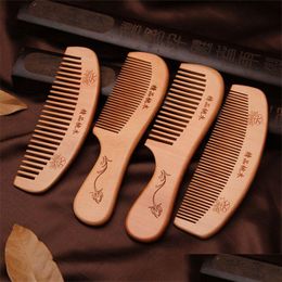 Hair Brushes Natural Peach Wood Comb Narrow Wide Tooth Combs Anti-Static Head Mas Care Wooden Tools Beard Styling Tool Drop Delivery Dh93Z