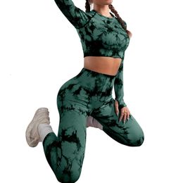 Yoga Outfit Women Yoga Sets Tie Dye Sports Suit Sportswear Outfit Fitness Set Athletic Wear Gym Seamless Workout Clothes Women 230727