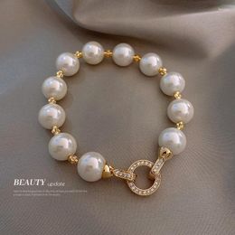 Link Bracelets Genuine Gold Plated Zircon Pearl Bracelet Valentines Day Gift Jewellery Fashion Accessories