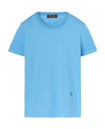 Damen T-Shirts Sommer Loro Piana Baumwolle gestreift Rundhals Kurzarm T-Shirt Blau