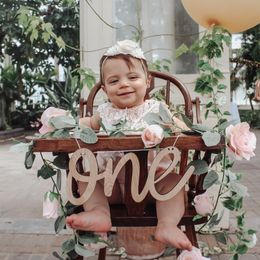 Banner Flags 1ST Kids Birthday Wooden ONE Highchair Banner Baby Shower First Party Backdrops Decoration 230727