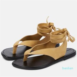 The Row Sandals Womens Calfskin Flat Bottom Sandals Round Open Toe Rubber Sole Ankle Strap Summer Casual Walking Shoes EU35-42 S60W