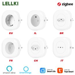 Smart Power Plugs LELLKI Zigbee Power Plug Socket Zigbee2mqtt 10A EU Brazil French IL IT CH Remote Control With Tuya Smart Life SmartThings Alexa HKD230727