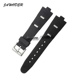 JAWODER Watchband 22 24mm X 8mm Men Women Watch Bands Black Diving Silicone Rubber Stainless Steel Silver Pin Buckle Strap For D260k
