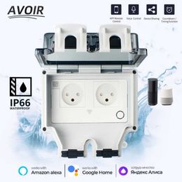 Smart Power Plugs Avoir IP66 Waterproof Socket Timer Switch Israeli Standard Wall Weatherproof Power Electric Outlet Tuya Smart Home Voice Control HKD230727