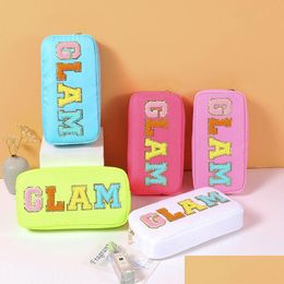 Other Health Beauty Items Nylon Cosmetic Bag Chenille Letter Makeup Pouch Zipper Make Up Waterproof Bags Withes Stuff Organizer Fo Dhoi2