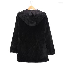 Women's Fur Long-sleeved Loose Black Coat Female Flocking Cotton Jacket Plus Size Warm Winter Women Hooded Faux Fashion