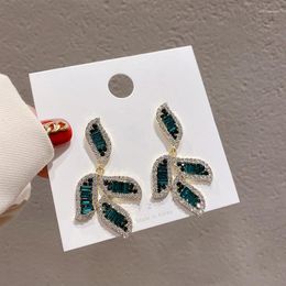 Dangle Earrings Green Olive Leaf Zirconia Arrivals Women Crystal Stone Long Drop Luxury Earings Sparkling Jewellery Pendientes Largos