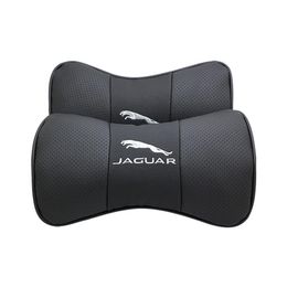 2Pcs Custom logo Car Neck Pillow Genuine Leather Breathable Pillows Cushion for Jaguar F-PACE F-TYPE E-PACE XJ XF XE XK I-PACE XFL241m