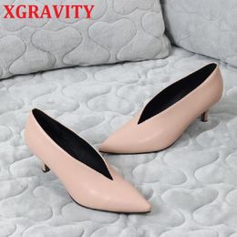 Dress Shoes XGRAVITY Spring Winter Fashion Shoes Elegant Branded V Cut Design Pointed Toe Pumps High Heel Sexy Shoes Women Shoes Female 230726