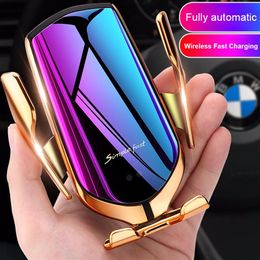 R1 Automatic Clamping 10W Wireless Charger Car Holder Smart Infrared Sensor Qi GPS Air Vent Mount Mobile Phone Bracket Stand281p