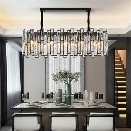 New Post-modern Black Chandelier Lighting Rectangle Dining Room Kitchen Island LED Light Fixtures Hanging Cristal Lamps MYY2739