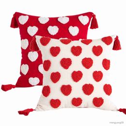 Cushion/Decorative Valentines Coversvalentine'S Day Decorations Gift Red Love Heart Print Holiday Decorative Throw s Case Home Decoration 2pc R230727