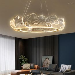 Chandeliers Acrylic Leaves Led Chandelier Modern Pendant Lamp Living Dining Room Remote Control Hanging Ginkgo Ceiling Fixtures